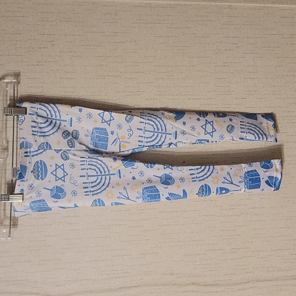 URBAN SMALLS GIRLS HANUKKAH HOLIDAY LEGGINGS: WHITE/BLUE: NWOT: SZ 6